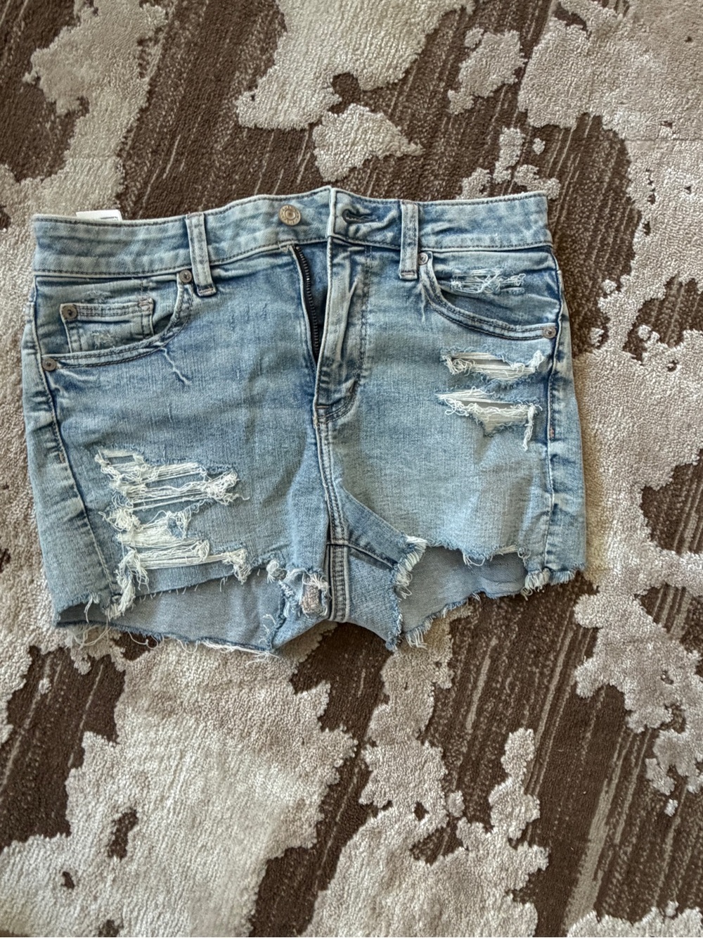 Light Blue Super High Rise Shortie Distressed Denim Shorts